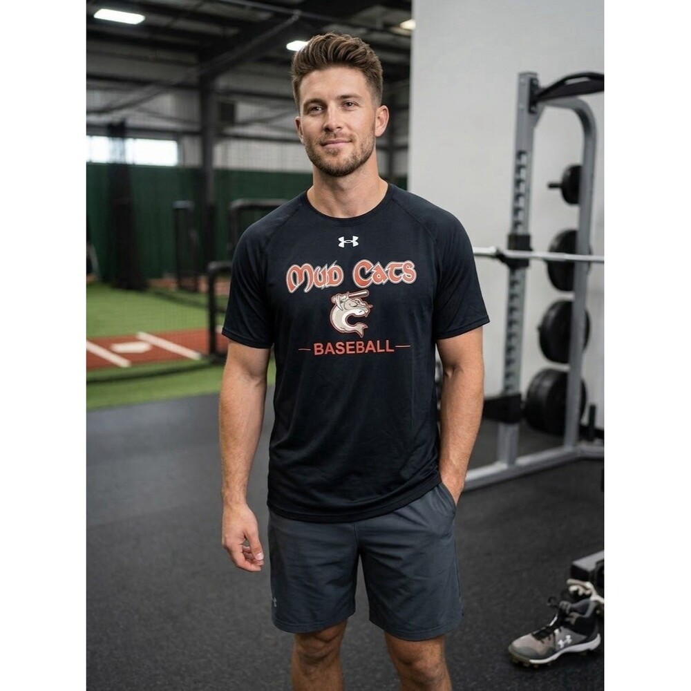 Under Armour Mens XL Shirt Black Mud Cats Baseball HeatGear Activewear NWT